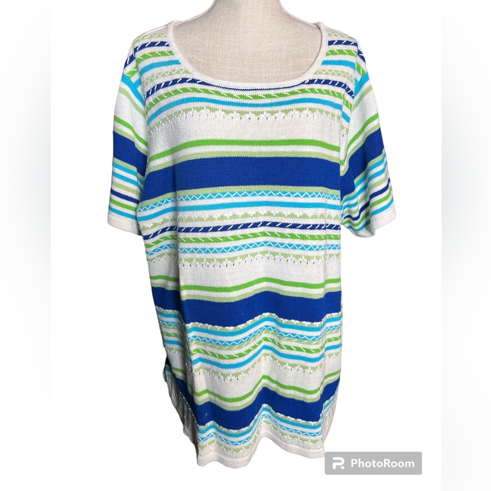 Fiorlini International Plus Striped Short Sleeve Sweater